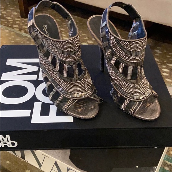 Elizabeth and James silver beaded heels